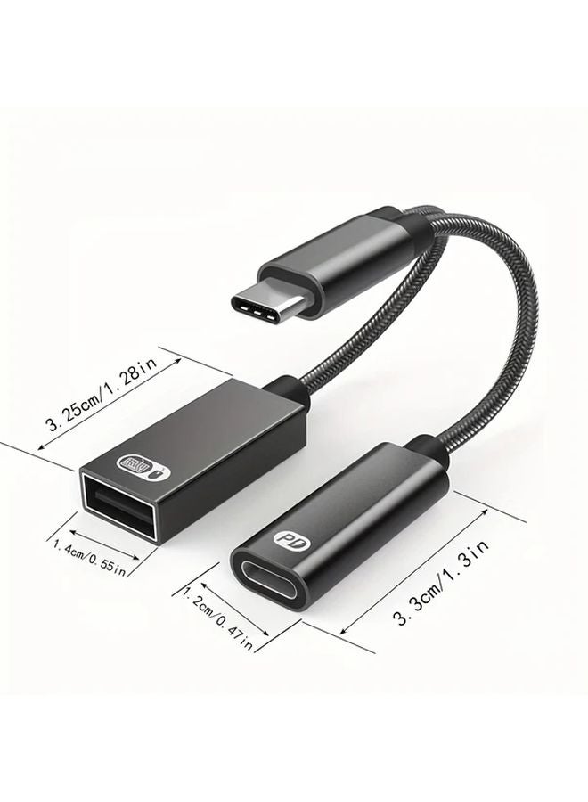 Black USB C to USB A OTG Adapter with Headphone Jack and Fast Charging Port for iPhone 15 16 Galaxy S22 S21 Huawei - Image 3