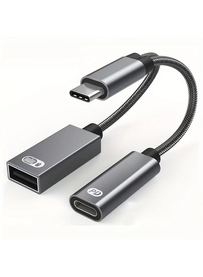 Black USB C to USB A OTG Adapter with Headphone Jack and Fast Charging Port for iPhone 15 16 Galaxy S22 S21 Huawei - Image 2