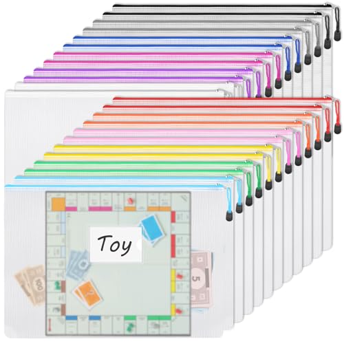 EOOUT حقائب شبكية بسحاب EOOUT 24 قطعة حجم A3 كبير جداً مع جيب للتسمية، 16.9x12 بوصة، مجلدات ملفات بلاستيكية، تخزين الألغاز وألعاب الطاولة لتنظيم المكتب والمنزل - Image 1