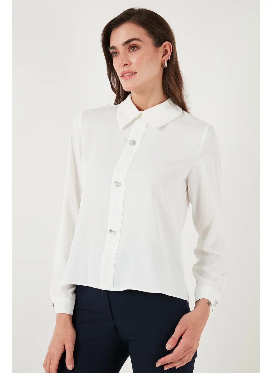 ليلا Stone Regular Fit Shirt Collar Zippered Blouse Women's Blouse 611BZ0493