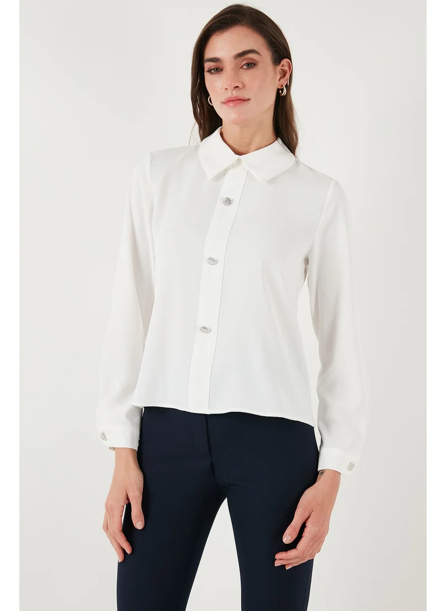 ليلا Stone Regular Fit Shirt Collar Zippered Blouse Women's Blouse 611BZ0493