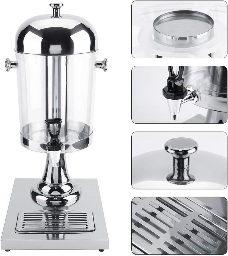 klarako Cold Beverage Dispenser, Stainless Steel Beverage Dispensers Machine for Restaurant Hotel Bar Transparent Round 8L(Silver) - Image 4