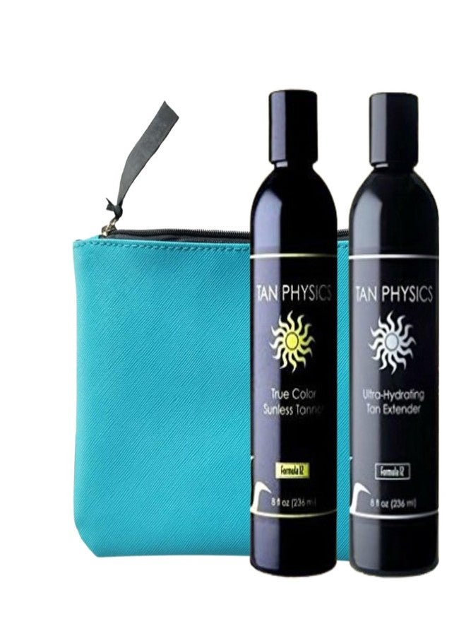 Tan Physics Sunless Tanner 8oz with Extender & Makeup Bag - Self Tanning Lotion - Instant Tanning Lotion for Face & Body - Natural Self Tanner for a Streak-Free, Long-Lasting Glow - Image 1