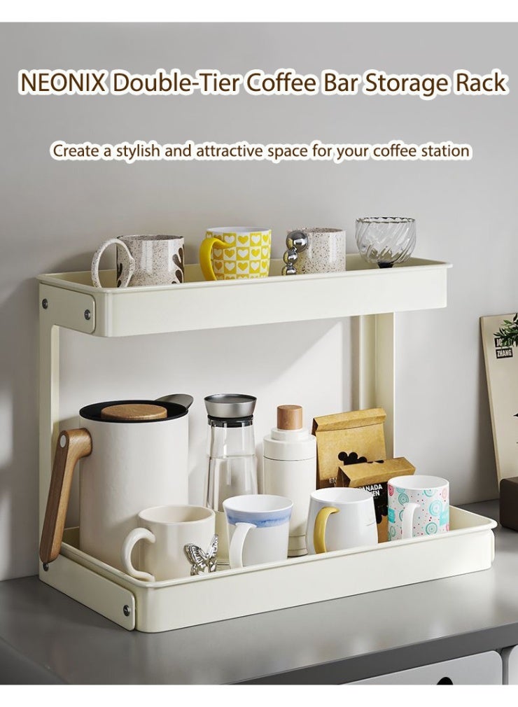 Neonix Countertop Coffee Station Organiser Two-tier storage rack for coffee bar accessories Seasoning storage box for kitchen, home and office use - White - Image 4