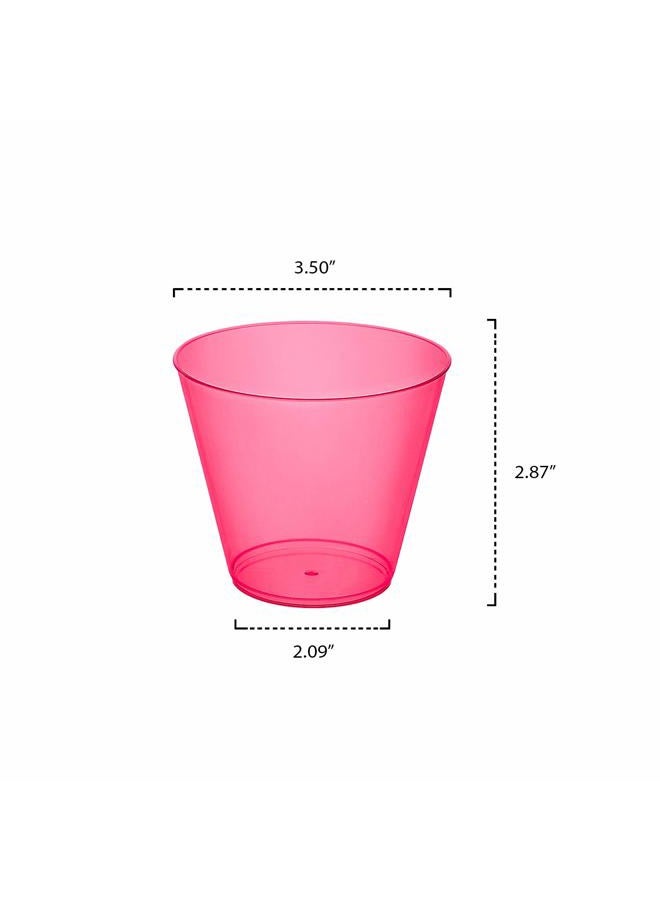 Party Essentials Hard Plastic 9-Ounce Party Cups and Old Fashioned Tumblers, Neon Pink, 25-Count - Image 2