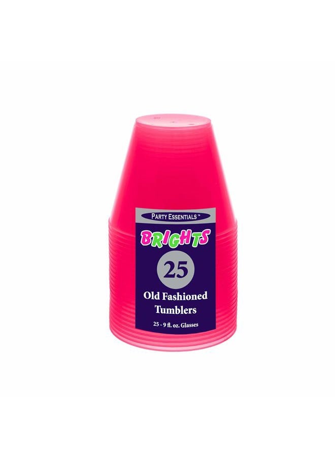 Party Essentials Hard Plastic 9-Ounce Party Cups and Old Fashioned Tumblers, Neon Pink, 25-Count - Image 3