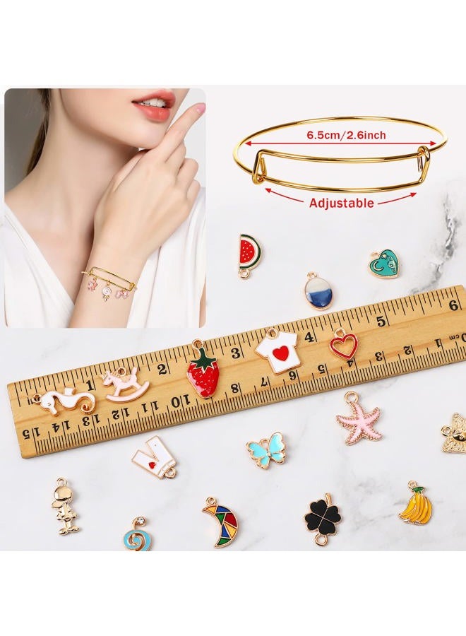 UPINS 30Pcs Silver Expandable Blank Bracelets Adjustable Wire Bangles with 100Pcs Tibetan Silver Charms, 200Pcs Open Jump Rings for Jewelry Making (Multicolor) - Image 5