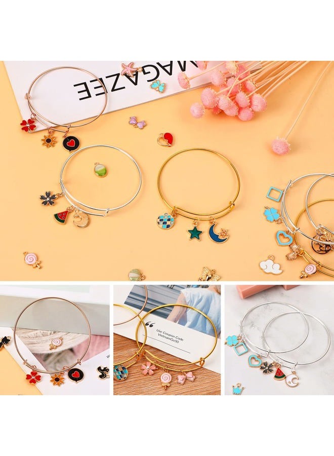 UPINS 30Pcs Silver Expandable Blank Bracelets Adjustable Wire Bangles with 100Pcs Tibetan Silver Charms, 200Pcs Open Jump Rings for Jewelry Making (Multicolor) - Image 3