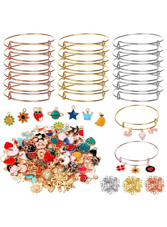 UPINS 30Pcs Silver Expandable Blank Bracelets Adjustable Wire Bangles with 100Pcs Tibetan Silver Charms, 200Pcs Open Jump Rings for Jewelry Making (Multicolor) - Image 1