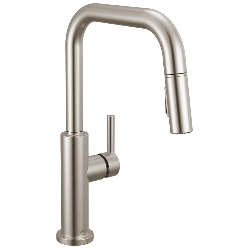 Delta Nicoli Brushed Nickel USpout Kitchen Faucet with Pull Down Sprayer Modern Single Hole Kitchen Sink Faucet Single Handle Stainless Steel 19868LFSS