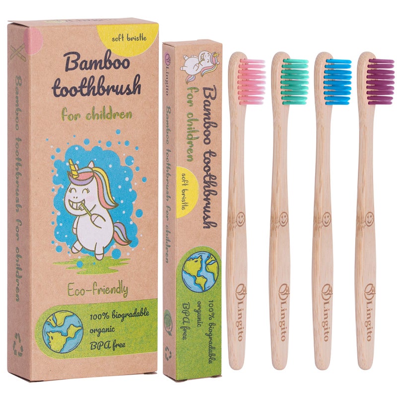 Lingito Natural Bamboo Toothbrushes, BPA Free Soft Bristles, Nature-Friendly, Natural, Organic & Vegan Toothbrush Pack, Individually Packaged (Natural Child Bamboo Toothbrushes) - Image 1