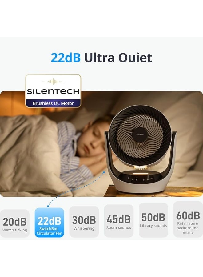 SwitchBot Smart Desk Fan for Bedroom, 22dB Ultra Quiet, 90° Oscillation, Battery Operated, 9 Speeds, 9H Timer, Alexa/Google/Siri Compatible (Hub Required), Portable Air Circulator for Indoor & Outdoor - Image 3