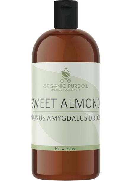Sweet Almond  Pure  Cold Pressed NonGMO Unrefined Vegan Extra Virgin Unrefined 32 OZ for Face Hair Skin Body Lips By Organic Pure Oil  Packaging May Vary