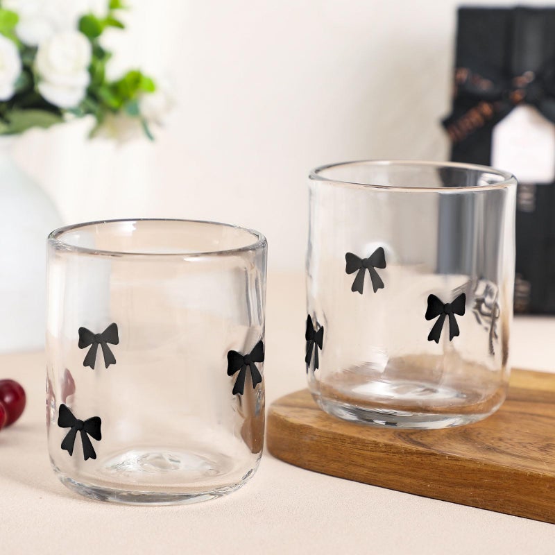 Skylety 2 Pack Bow Icon Juice Glasses, 14 oz Stemless Glass Cups, Coquette Black Bow Juice Cocktail Wine Coffee Drinking Cups for Gift Engagement Wedding Anniversary Valentines Present Party Supplies - Image 4