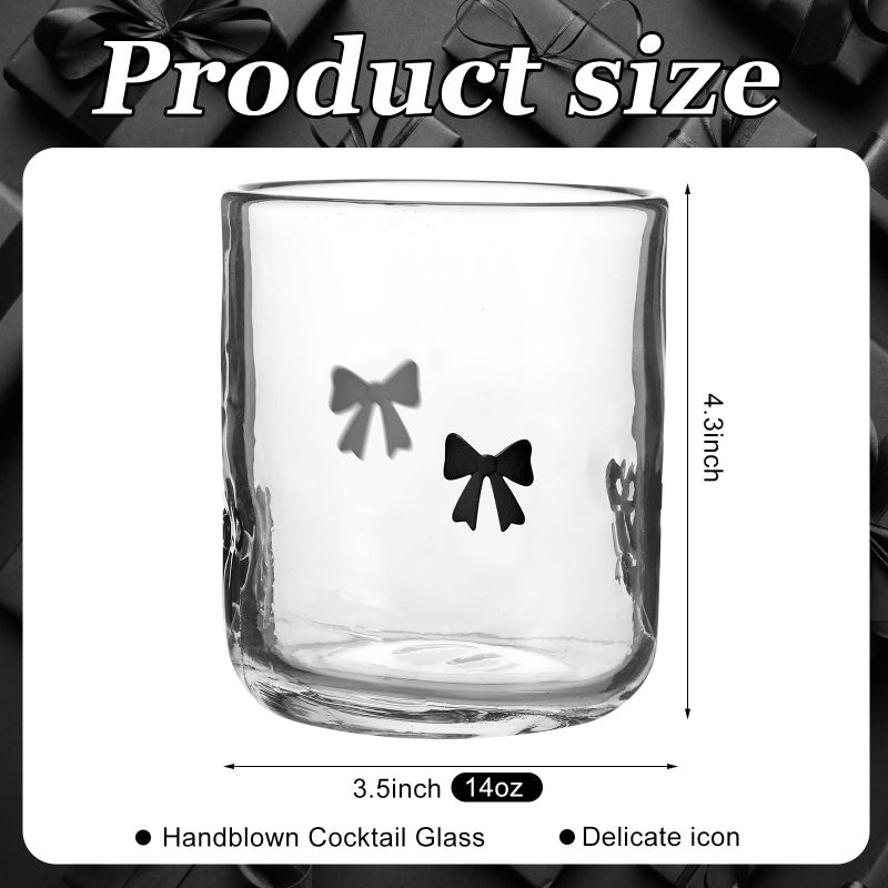 Skylety 2 Pack Bow Icon Juice Glasses, 14 oz Stemless Glass Cups, Coquette Black Bow Juice Cocktail Wine Coffee Drinking Cups for Gift Engagement Wedding Anniversary Valentines Present Party Supplies - Image 2