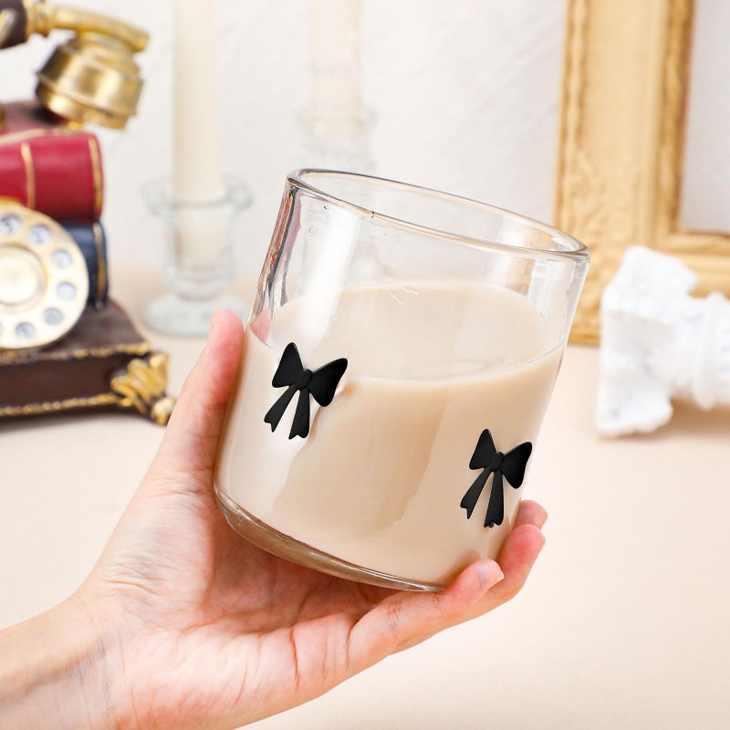 Skylety 2 Pack Bow Icon Juice Glasses, 14 oz Stemless Glass Cups, Coquette Black Bow Juice Cocktail Wine Coffee Drinking Cups for Gift Engagement Wedding Anniversary Valentines Present Party Supplies - Image 3
