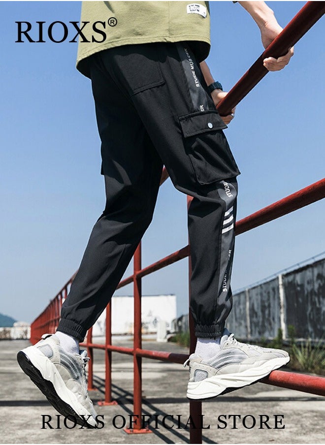 RIOXS Men's Classic Sports Sweatpants, Elastic Waist Drawstring Casual Trousers, Comfortable Lounge Jogger with Multiple Pockets and Ribbed Ankle Cuffs, Suitable for Leisure and Outdoor Activities  - Image 4