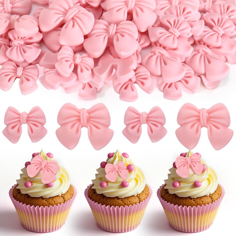 Solldgt 30 Pcs Pink Bow Cupcake Toppers Bowknot Cake Decorating Bow Cake Topper Birthday Decorations Coquette Bow Theme Party Decoration Bachelorette Bridal Engagement Wedding Baby Shower Party Decor - Image 2