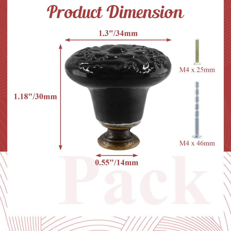 Suiwotin 4pcs Black Ceramic Knobs, Vintage & Retro Dresser & Cabinet Knobs, Decorative Drawer Pulls for Closet & Cupboard - Image 2