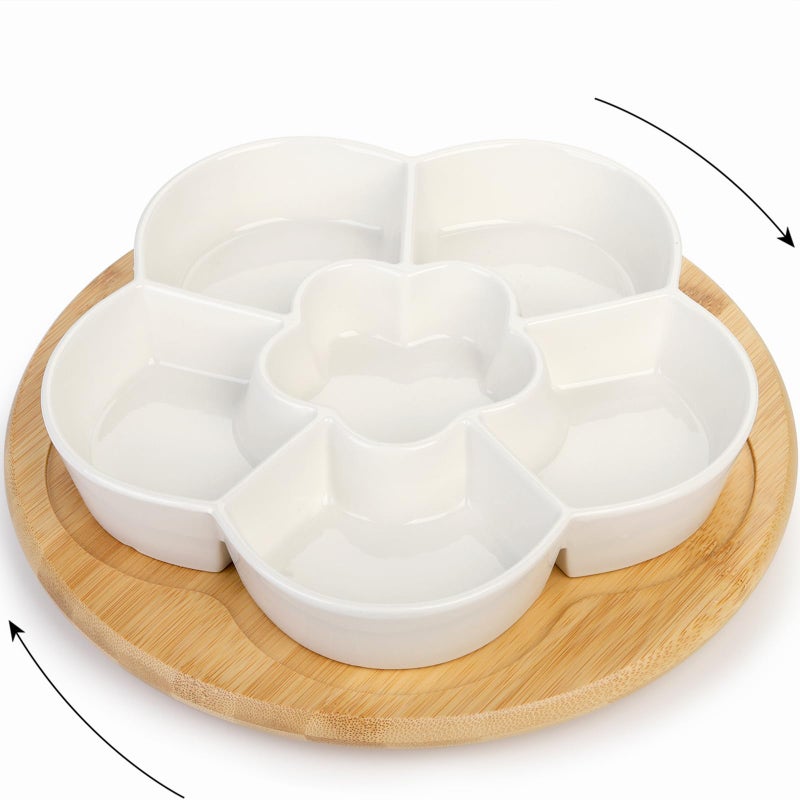 DEAYOU 11'' Lazy Susan Serving Tray, Porcelain Divided Platter with Silent Rotating Tray, Ceramic Appetizer Sectional - Image 1