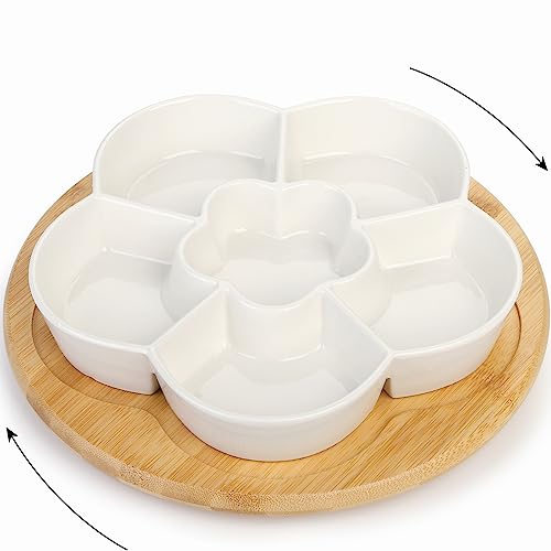 DEAYOU 11'' Lazy Susan Serving Tray, Porcelain Divided Platter with Silent Rotating Tray, Ceramic Appetizer Sectional - Image 2