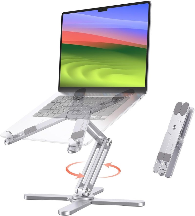 Omoton 360° Rotating Laptop Stand Riser for Desk, Ergonomic Foldable Computer Stand Adjustable Height Angles for Collaborative Work, Easy Storage Fit Macbooks,All Laptops up to 16 inches, Silver - Image 1