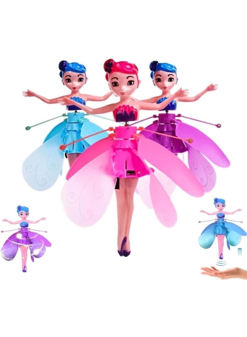 ARGT Magical Flying Fairy Doll, Hand Sensor Control, USB Powered Magic Sky Dancers Toy, Rainbow Glitter Flying Princess Doll for Girls Boys - Blue - Image 1