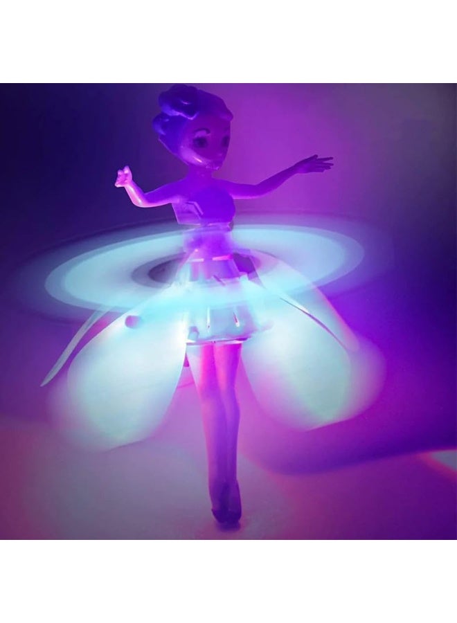 ARGT Magical Flying Fairy Doll, Hand Sensor Control, USB Powered Magic Sky Dancers Toy, Rainbow Glitter Flying Princess Doll for Girls Boys - Blue - Image 2