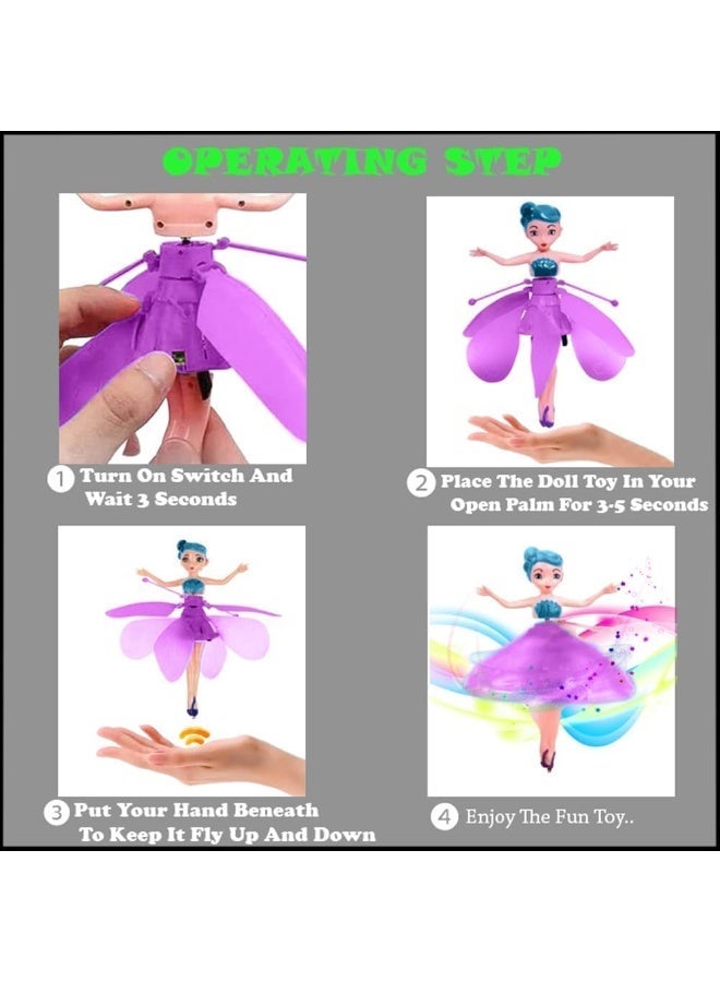 ARGT Magical Flying Fairy Doll, Hand Sensor Control, USB Powered Magic Sky Dancers Toy, Rainbow Glitter Flying Princess Doll for Girls Boys - Blue - Image 5