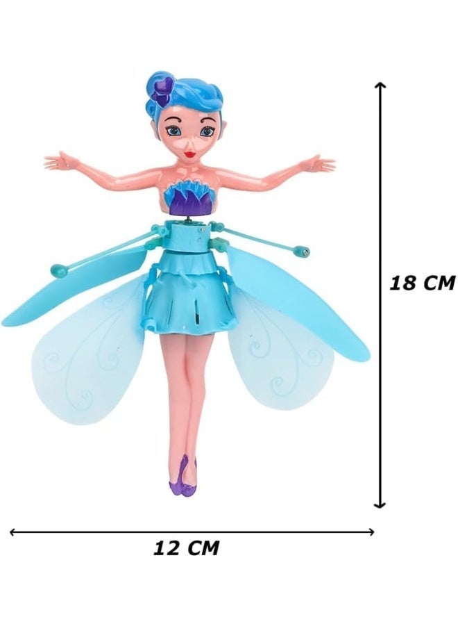 ARGT Magical Flying Fairy Doll, Hand Sensor Control, USB Powered Magic Sky Dancers Toy, Rainbow Glitter Flying Princess Doll for Girls Boys - Blue - Image 3