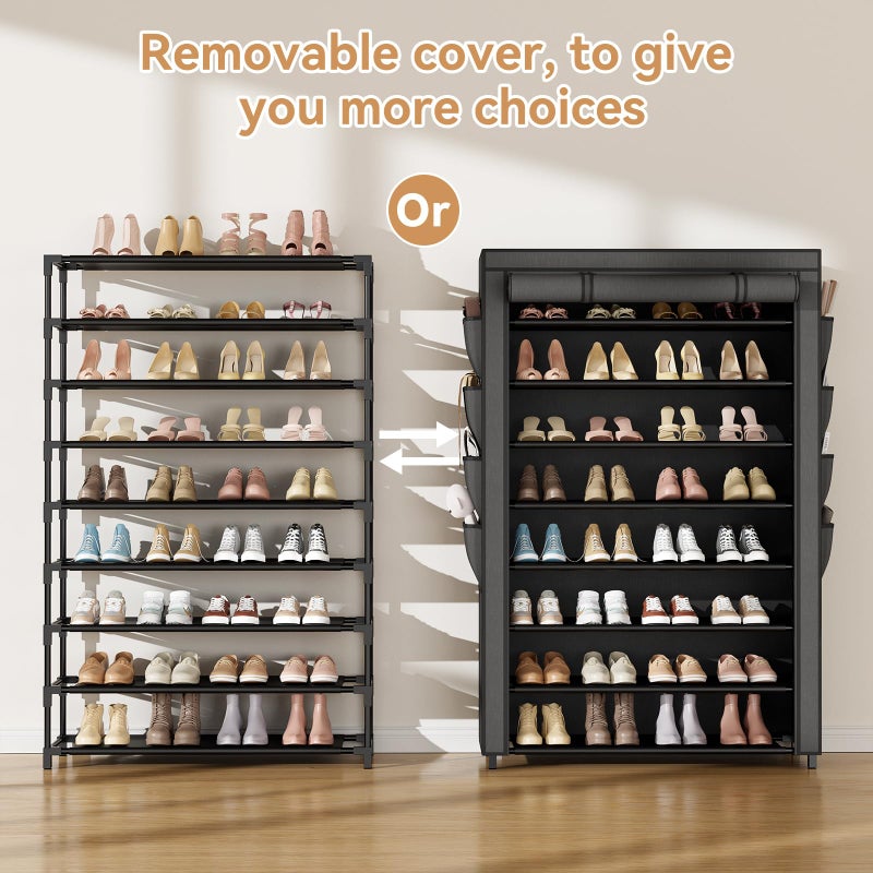 VILICK Shoe Rack with Cover, 8 Tier Tall Shoe Organizer Storage for 36-45 Pair Shoes and Boots Large Shoe Storage Shelf Free Standing Shoe Rack for Closet, Front Door Entrance, Dorm, Garage - Image 4