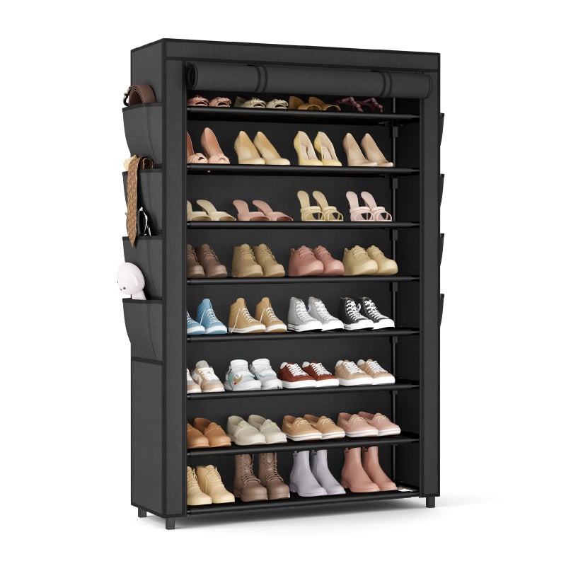 VILICK Shoe Rack with Cover, 8 Tier Tall Shoe Organizer Storage for 36-45 Pair Shoes and Boots Large Shoe Storage Shelf Free Standing Shoe Rack for Closet, Front Door Entrance, Dorm, Garage - Image 1
