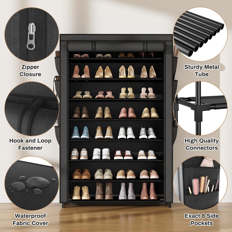 VILICK Shoe Rack with Cover, 8 Tier Tall Shoe Organizer Storage for 36-45 Pair Shoes and Boots Large Shoe Storage Shelf Free Standing Shoe Rack for Closet, Front Door Entrance, Dorm, Garage - Image 5
