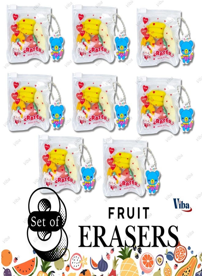 VIBA® Fruit Eraser Set for Kids (Pack of 8) | Cute Fruit Shaped Mini Erasers | Colorful Stationery for School, Return Gifts, Party Favors | Small Cartoon Erasers (Size 3cm) - Image 2