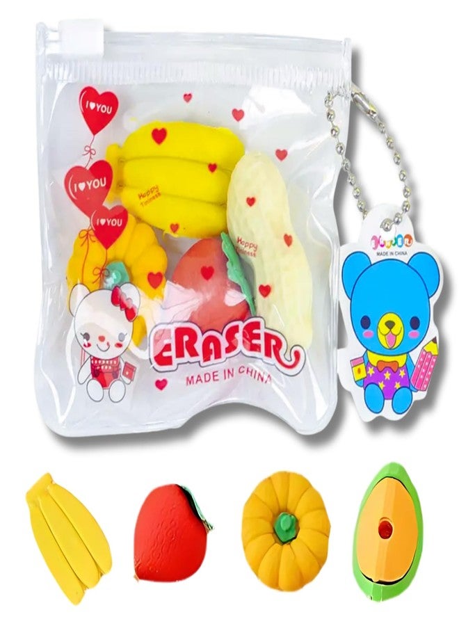 VIBA® Fruit Eraser Set for Kids (Pack of 8) | Cute Fruit Shaped Mini Erasers | Colorful Stationery for School, Return Gifts, Party Favors | Small Cartoon Erasers (Size 3cm) - Image 1