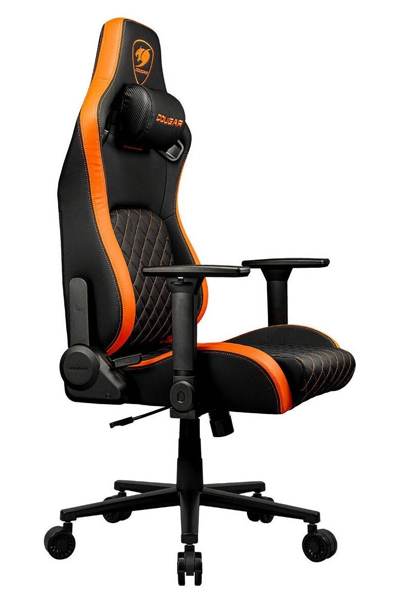 كوجار كرسي ألعاب ديفينسور، سطح من القماش المنسوج، دعم قطني متطور بتقنية الدفع للخلف، وسادة رقبة مغناطيسية من إسفنج الذاكرة، مساند ذراع قابلة للطي رباعية الأبعاد، إمالة 155 درجة، رفع غازي من الفئة 4، إطار فولاذي متين، عجلات صامتة 75 مم، أسود/برتقالي | 3MDFLORB.0001 - Image 4