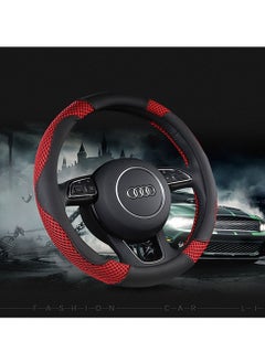 ET-LIFE PU Leather Steering Wheel Cover Anti-Slip for 37-38cm Steering Wheel Black Red  - Image 1