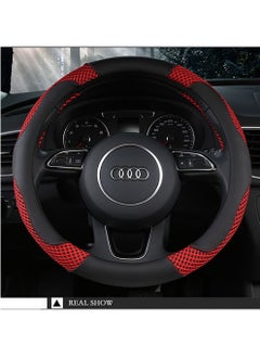 ET-LIFE PU Leather Steering Wheel Cover Anti-Slip for 37-38cm Steering Wheel Black Red  - Image 2