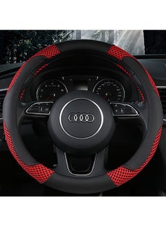 ET-LIFE PU Leather Steering Wheel Cover Anti-Slip for 37-38cm Steering Wheel Black Red  - Image 4
