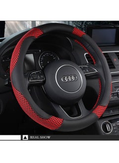 ET-LIFE PU Leather Steering Wheel Cover Anti-Slip for 37-38cm Steering Wheel Black Red  - Image 3