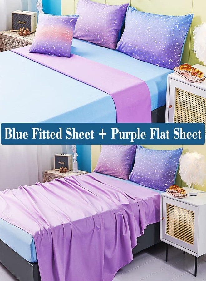 URBONUR Twin Comforter Set for Girls 6Pcs Bed in a Bag Gradient Purple Orange Blue Moon Stars Comforters Soft Lightweight Kids Bedding Set for All Season (Star, Twin Size) - Image 4