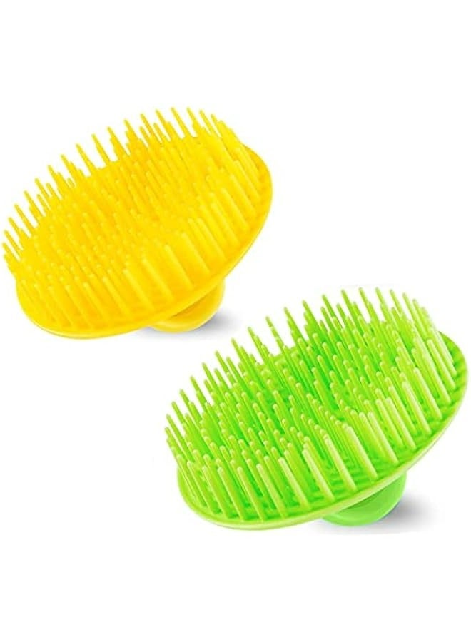 إسكدنيا فرشاة مرنة لتنظيف فروة الرأس والتدليك، تقشير قشرة الرأس، مناسبة للمنزل والمكتب والسفر والحيوانات الأليفة، برتقالي/أخضر. - Image 1