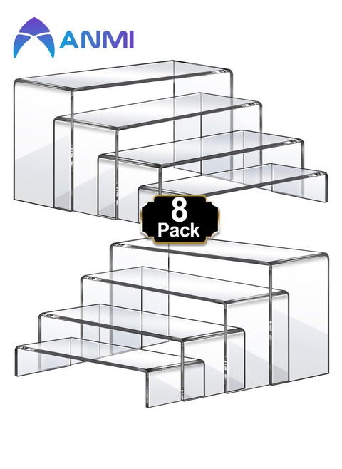 8 Pcs Large Acrylic Display Stands, Rectangular Stands Shelf Clear Display Risers for Decor, Cake shelves Retail Shoe Showcase