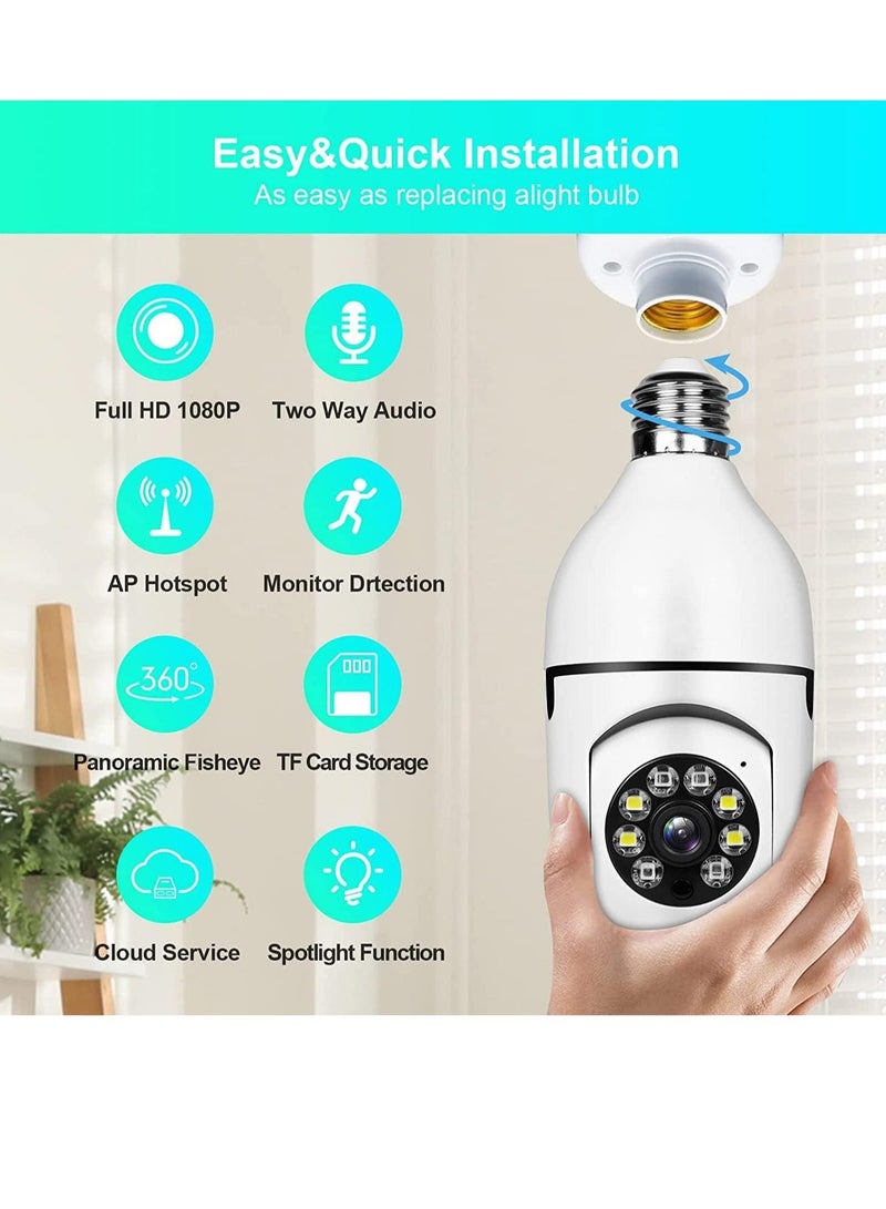 Generic 1080P Security Wireless Camera, Light Bulb Security Camera, 360 Degree 2.4GHz & 5G WiFi IP Camera for Home Indoor Outdoor Security, Human Motion Detection and Alarm Two Way Talk - Image 2