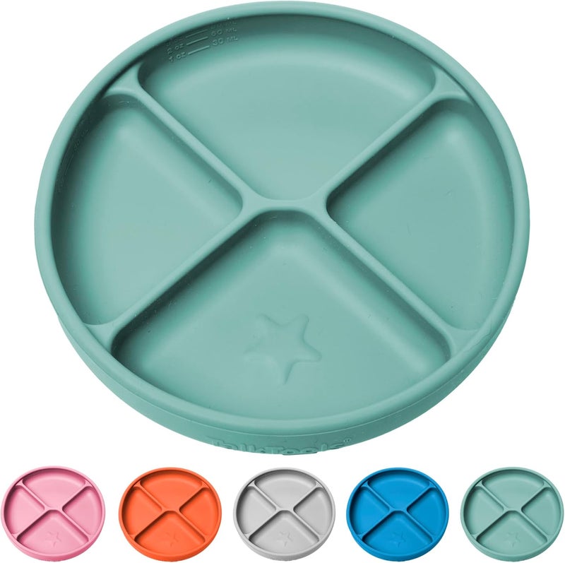 TalkTools Itsy Plate MustHave Silicone Baby Plates with Suction  NonToxic Toddler Feeding Plate  Divided Portion  BPAFree EasyClean TravelFriendly Baby Dishware  Made in USA Sage - Image 1
