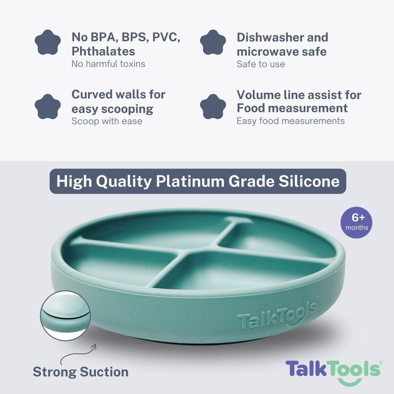 TalkTools Itsy Plate MustHave Silicone Baby Plates with Suction  NonToxic Toddler Feeding Plate  Divided Portion  BPAFree EasyClean TravelFriendly Baby Dishware  Made in USA Sage - Image 3