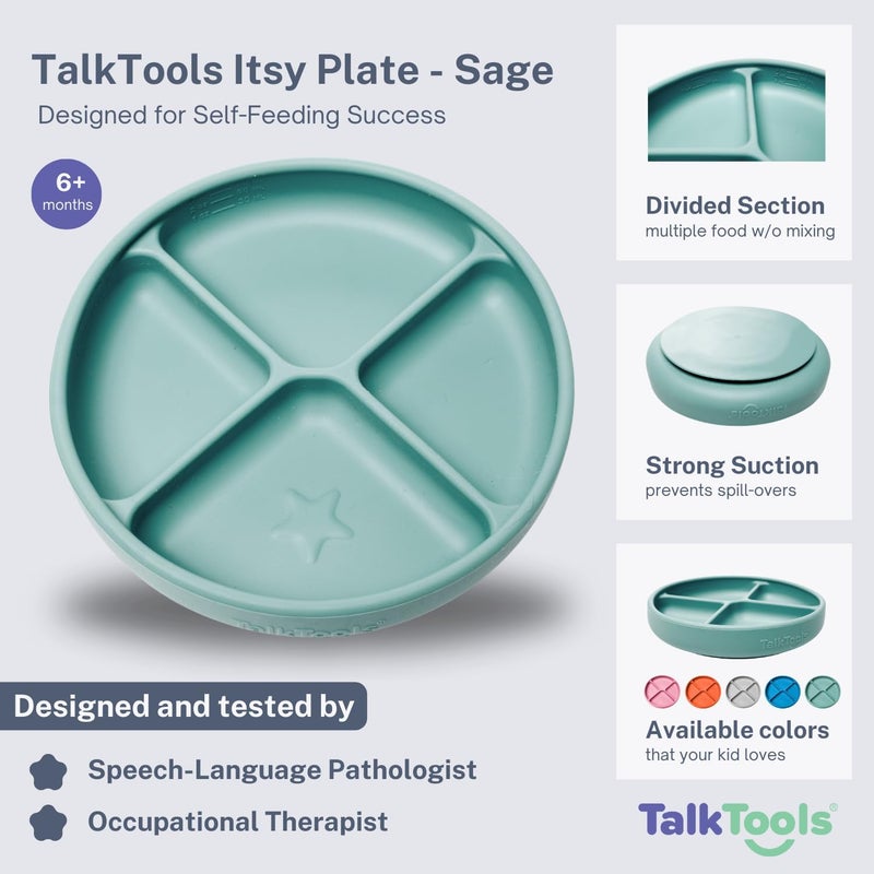 TalkTools Itsy Plate MustHave Silicone Baby Plates with Suction  NonToxic Toddler Feeding Plate  Divided Portion  BPAFree EasyClean TravelFriendly Baby Dishware  Made in USA Sage - Image 4