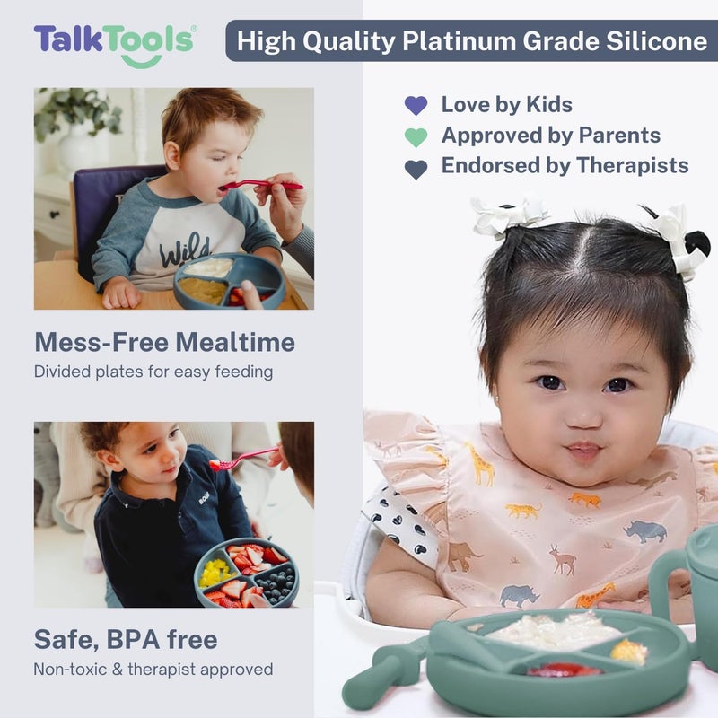 TalkTools Itsy Plate MustHave Silicone Baby Plates with Suction  NonToxic Toddler Feeding Plate  Divided Portion  BPAFree EasyClean TravelFriendly Baby Dishware  Made in USA Sage - Image 5