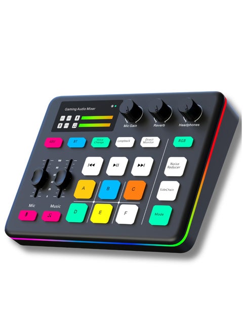 Gaming Audio Interface, Pro-preamp with 48V Phantom Power, Voice Changer DJ Mixer Effects, RGB Lighting for Live Streaming, Podcasting, Recording, Stream Deck Compatible, Gaming Audio Mixer