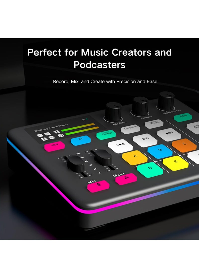 XiuWoo - Gaming Audio Interface, Pro-preamp with 48V Phantom Power, Voice Changer DJ Mixer Effects, RGB Lighting for Live Streaming, Podcasting, Recording, Stream Deck Compatible, Gaming Audio Mixer - Image 1